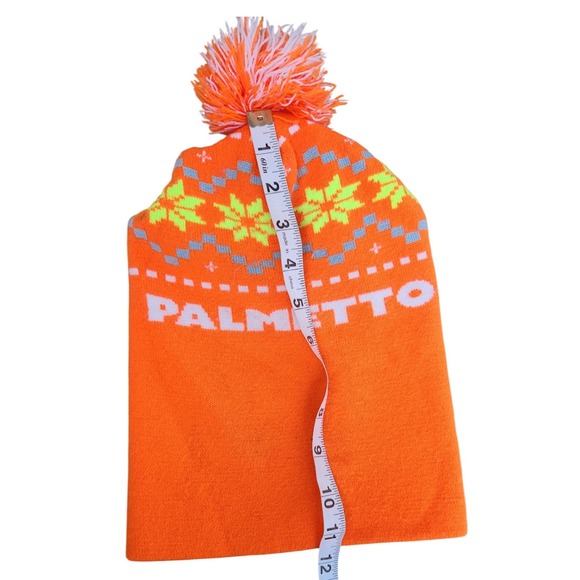 Palmetto Beanie Pom Knit Hat Orange Neon Green Winter Toque Made in Calgary - Picture 6 of 6